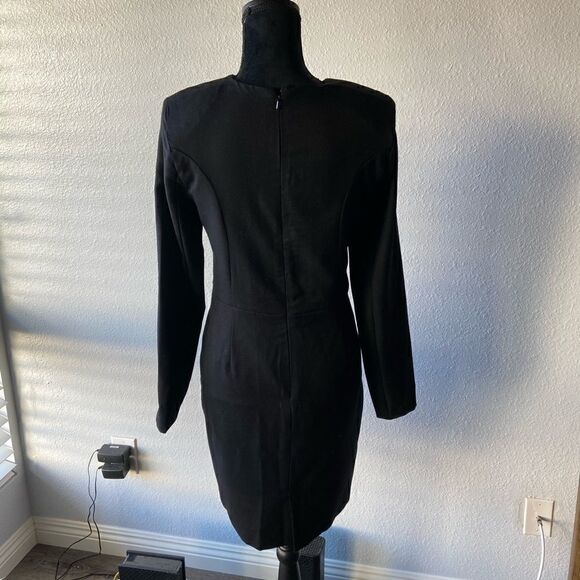 Black Hand-Sewn 100% Wool Padded Dress | Tailored Bodycon | Long Sleeve New - Picture 4 of 4